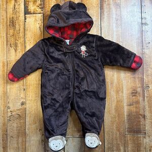 Carters snow suit Newborn unisex Winter Pram Suit snowsuit fleece brown plaid